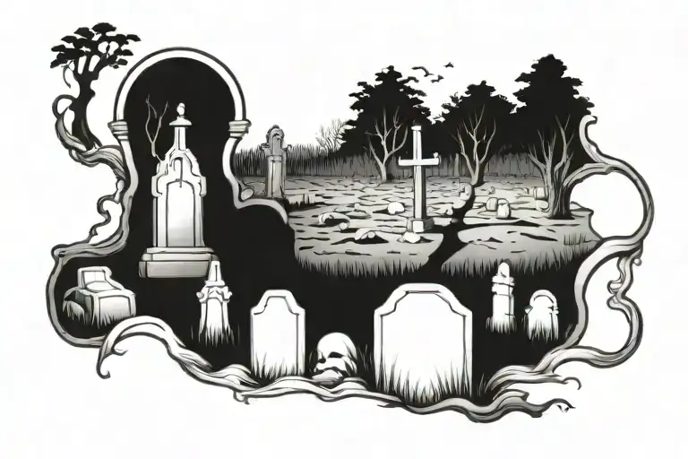 grave yard tattoo design idea