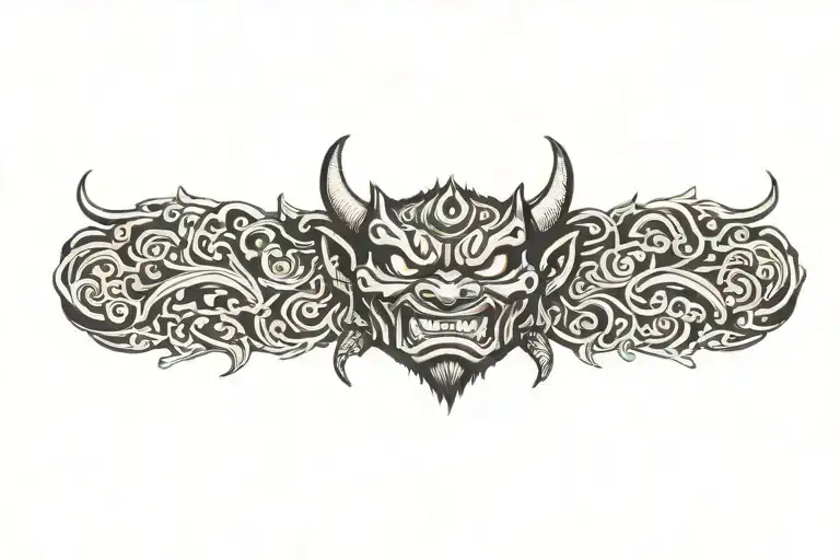 oni demon mask tattoo design idea
