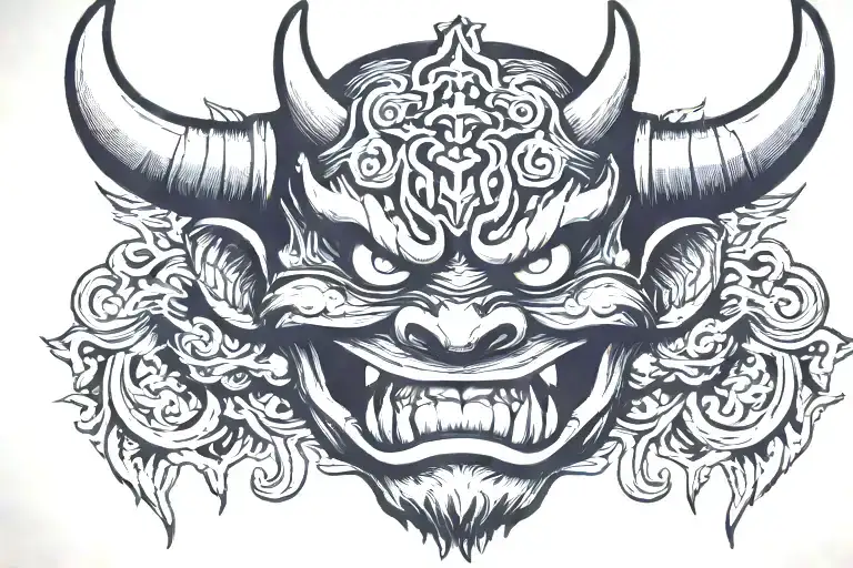 oni demon mask tattoo design idea