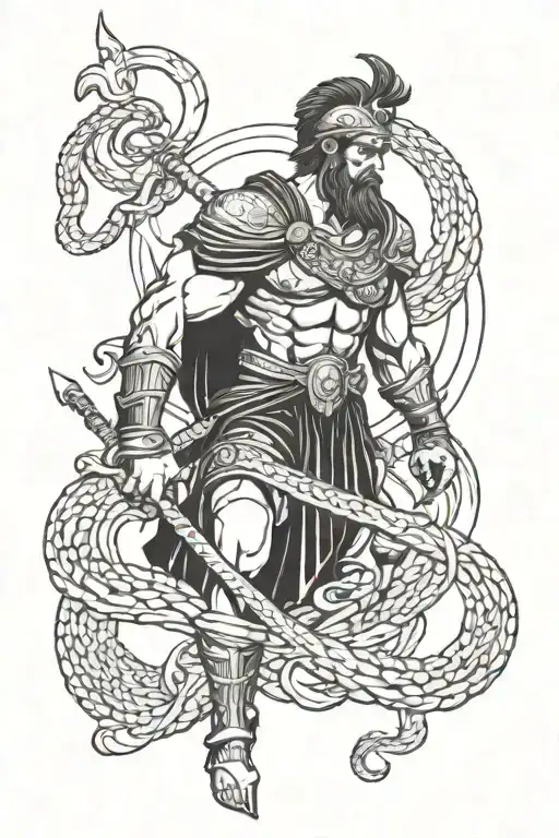 Greek god ares god of war and tangled snakes tattoo design idea