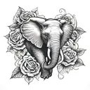 Elephant head forward facing with roses tattoo design idea