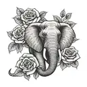 Elephant head forward facing with roses tattoo design idea