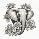 Elephant head forward facing with roses tattoo design idea