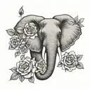Elephant head forward facing with roses tattoo design idea