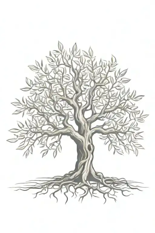 asymmetrical olive tree with roots tattoo design idea