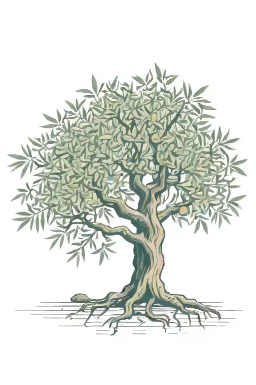 fine line olive tree with roots asymmetrical   tattoo design idea