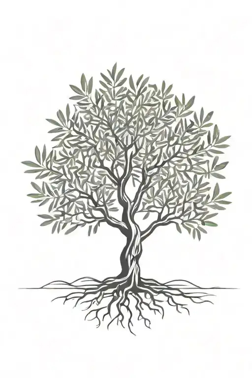 black and white  olive tree  with roots tattoo design idea