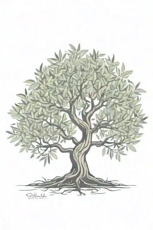 simple olive tree with roots tattoo design idea