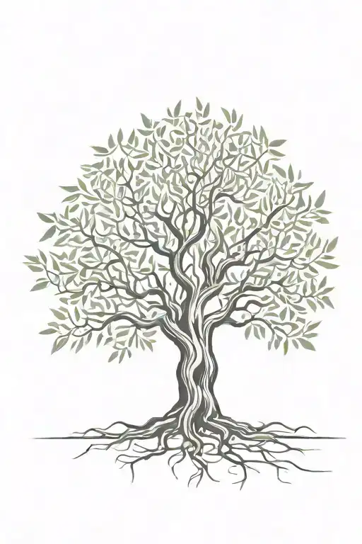asymmetrical olive tree with roots growing tattoo design idea