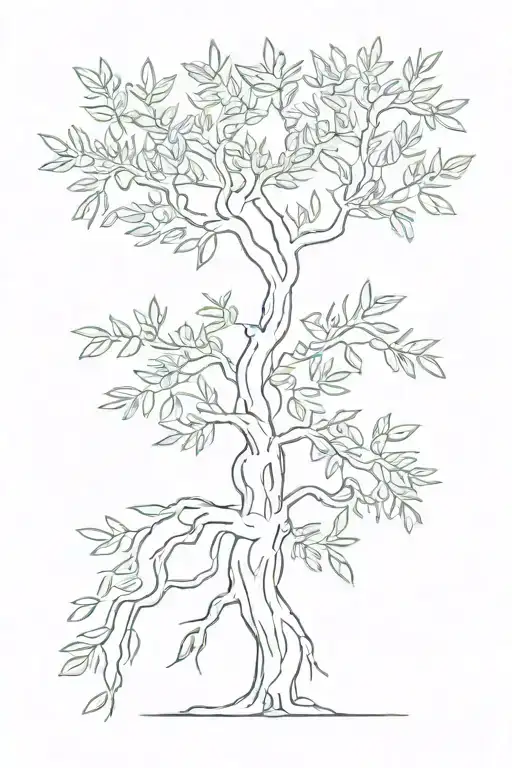 simple olive tree with roots tattoo design idea