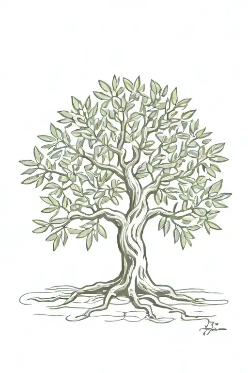 asymmetrical olive tree with roots tattoo design idea