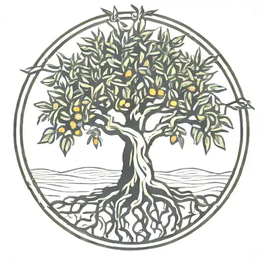 olive tree with roots tattoo design idea