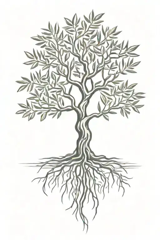 simple  olive tree with roots tattoo design idea