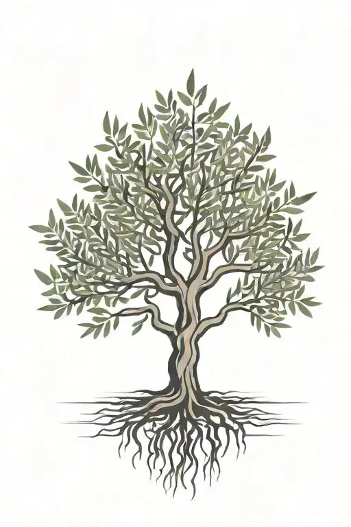 simple  olive tree  with roots tattoo design idea