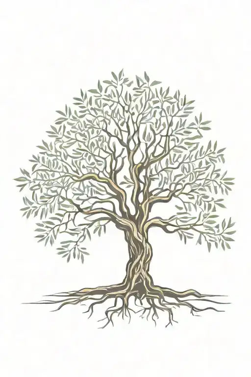 fine line olive tree with roots asymmetrical   tattoo design idea