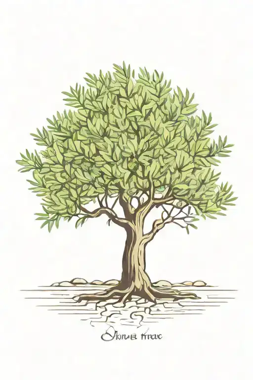 simple  olive tree  with roots tattoo design idea