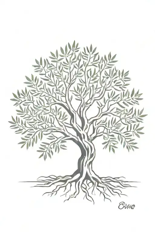 fine line olive tree with roots asymmetrical   tattoo design idea