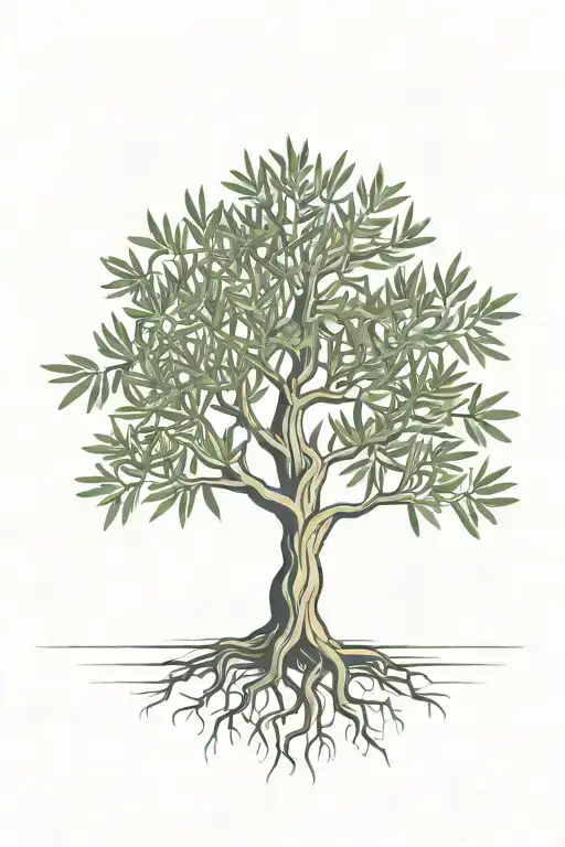simple olive tree with roots tattoo design idea