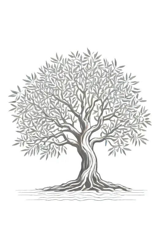 fine line olive tree with roots asymmetrical   tattoo design idea