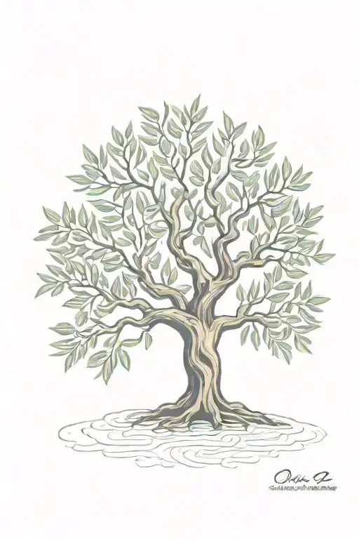 fine line olive tree with roots asymmetrical   tattoo design idea