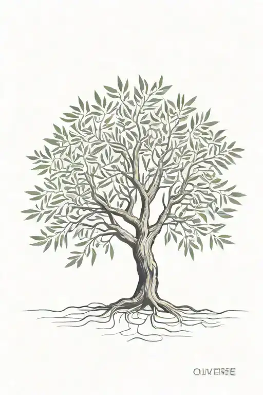fine line olive tree with roots tattoo design idea