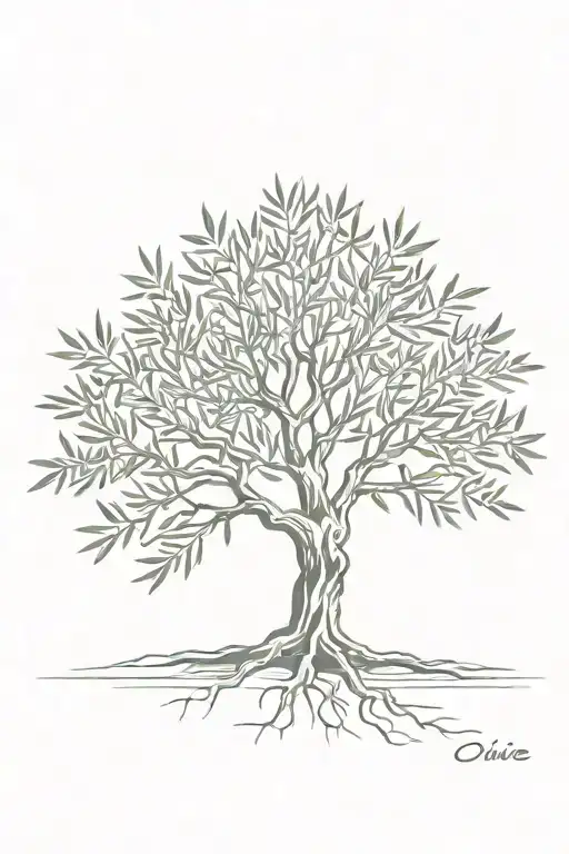 fine line olive tree with roots asymmetrical   tattoo design idea