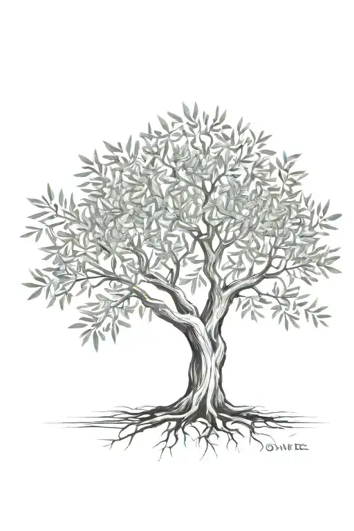 fine line olive tree with roots asymmetrical   tattoo design idea