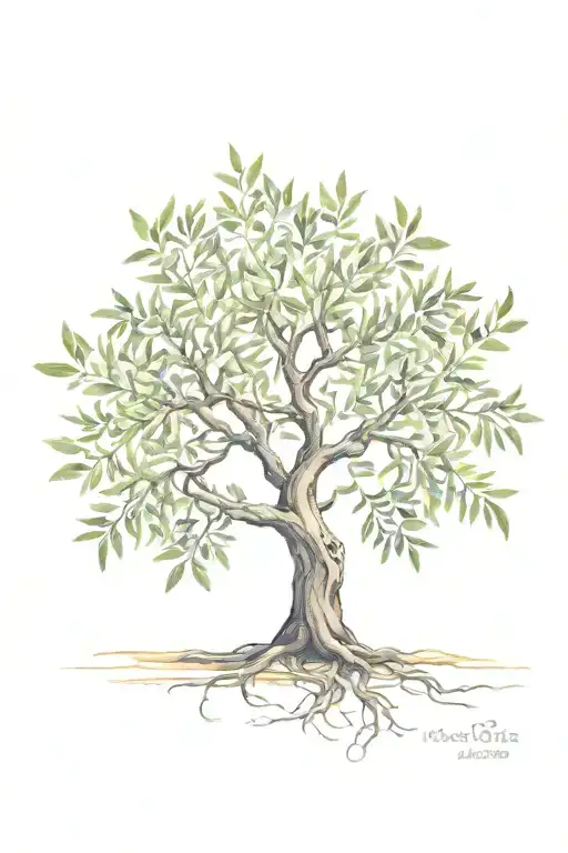 asymmetrical olive tree with roots tattoo design idea