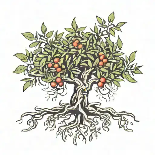 olive tree with roots tattoo design idea