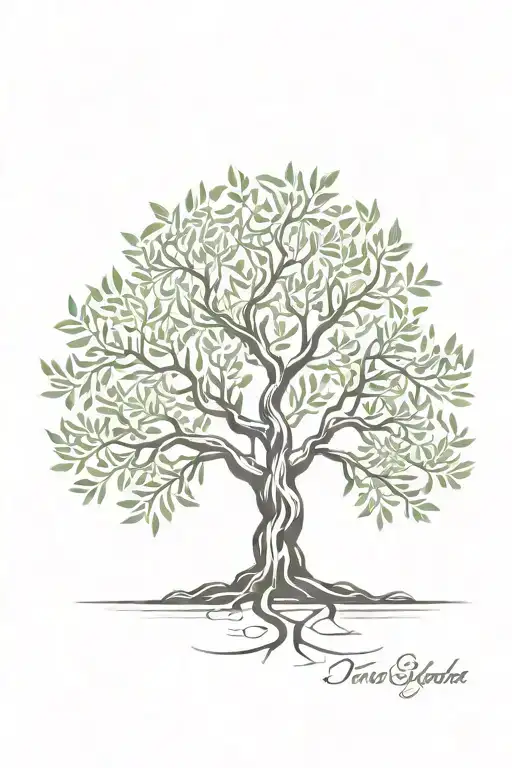 asymmetrical olive tree with deep roots tattoo design idea