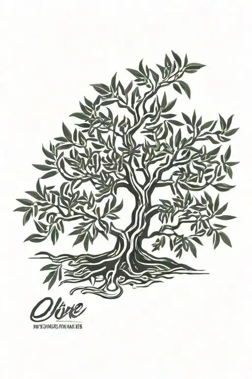 line  olive tree with roots  tattoo design idea