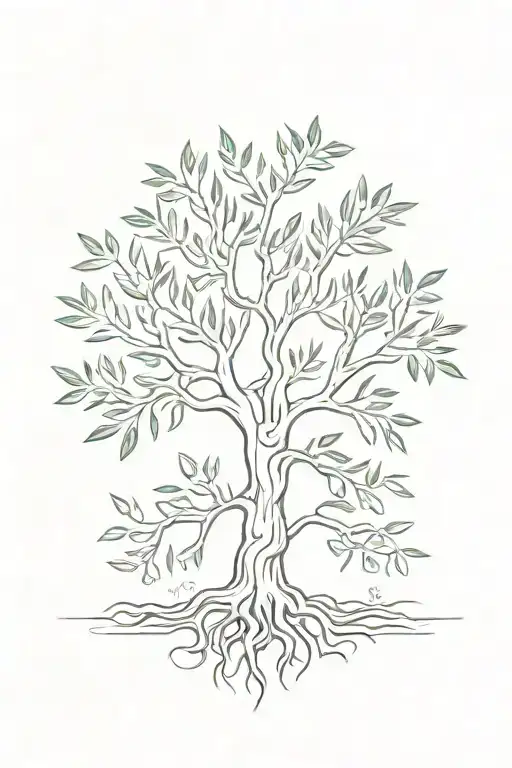 olive tree with roots tattoo design idea