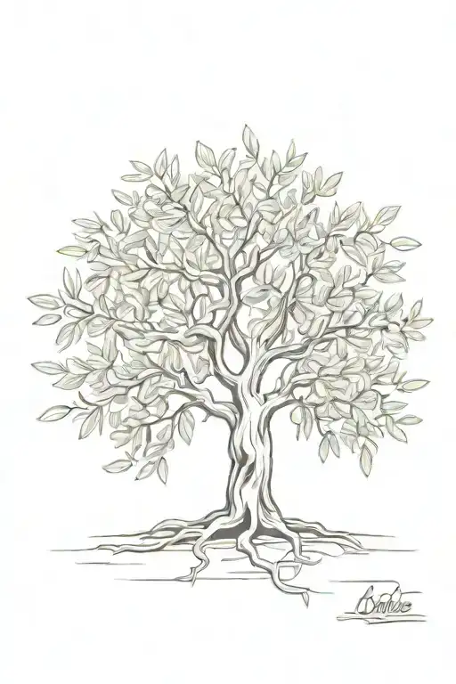 asymmetrical olive tree with roots tattoo design idea