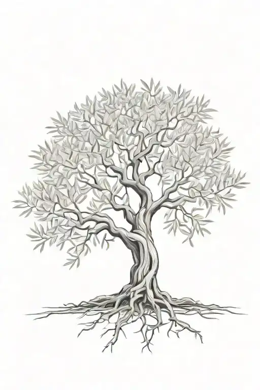 asymmetrical olive tree with roots tattoo design idea