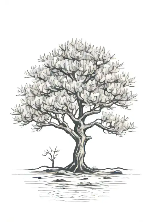 black and white  olive tree on hill  tattoo design idea