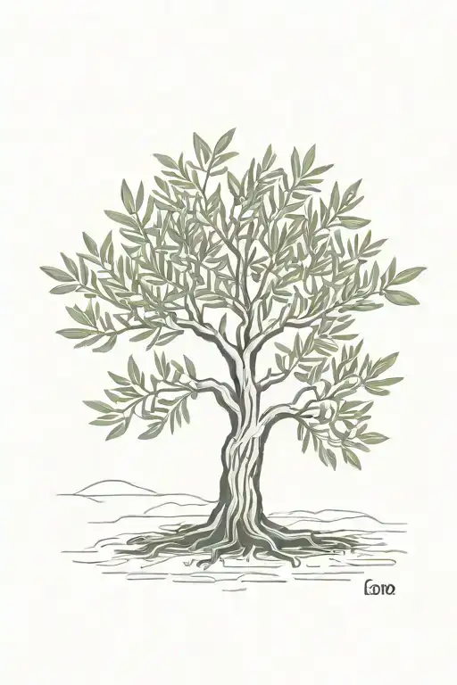 simple olive tree with roots tattoo design idea
