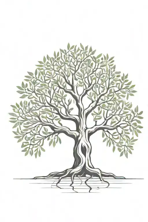 fine line olive tree with roots asymmetrical   tattoo design idea