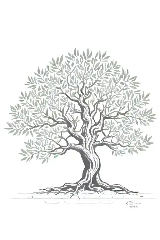 fine line olive tree with roots asymmetrical   tattoo design idea