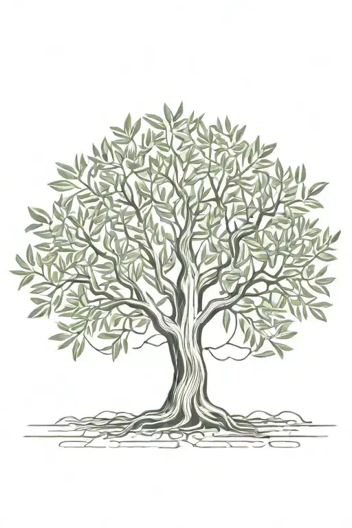 fine line olive tree with roots asymmetrical   tattoo design idea