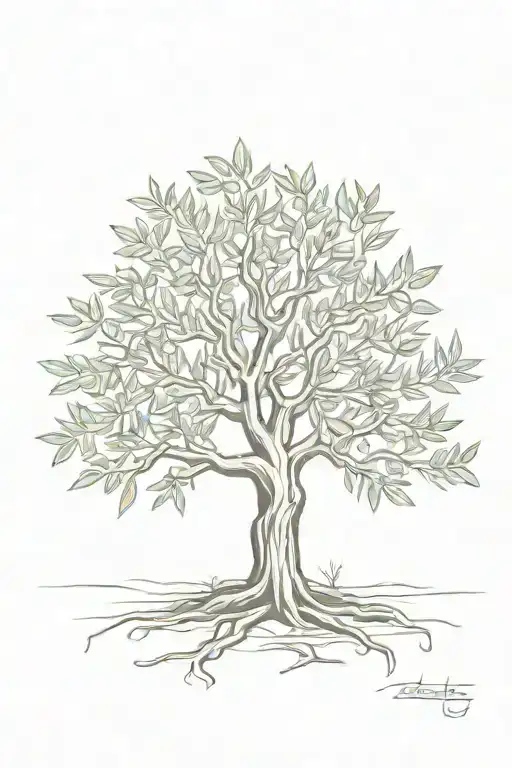 asymmetrical olive tree with roots tattoo design idea