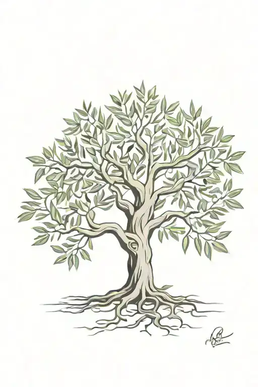 asymmetrical olive tree with roots tattoo design idea
