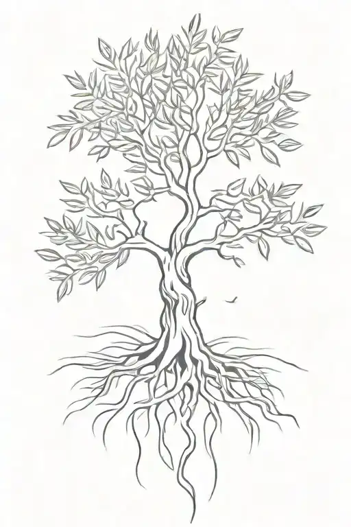 simple  olive tree with roots tattoo design idea