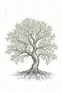 asymmetrical olive tree with roots tattoo design idea