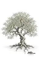 fine line olive tree with roots asymmetrical   tattoo design idea