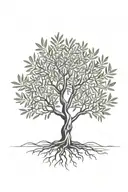 black and white  olive tree  with roots tattoo design idea