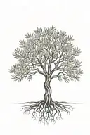 black and white  olive tree  with roots tattoo design idea