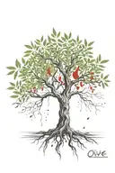 asymmetrical olive tree with roots tattoo design idea