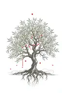 asymmetrical olive tree with roots tattoo design idea
