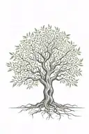 asymmetrical olive tree with roots growing tattoo design idea