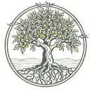 olive tree with roots tattoo design idea